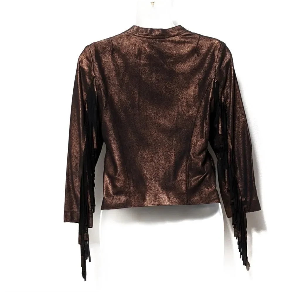 CLEOBELLA Everly Metallic Leather Fringe Jacket S - Picture 6 of 10